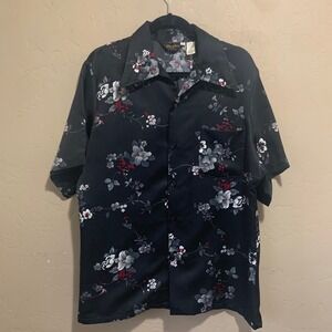 Men's Vintage Mr Jan Floral Short Sleeve Button Down Shirt Sz Large Black Disco